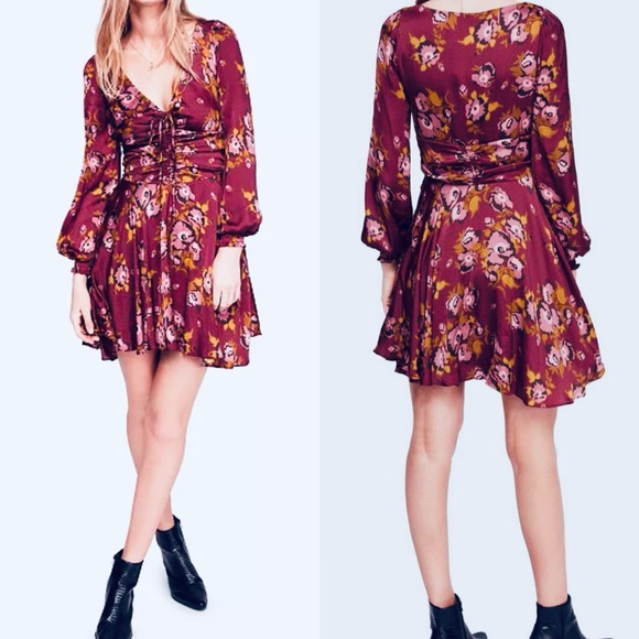 Free People Morning Light Satin Floral Printed Mini Dress Sz 10 - Picture 17 of 17